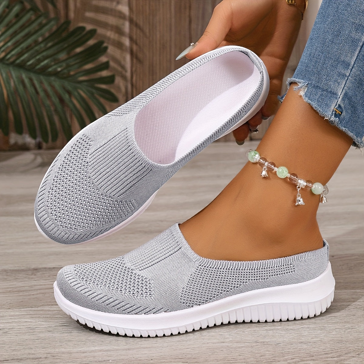 Women Slip-On Walking Sneakers Soft Sole Non-Slip Black Casual Shoes