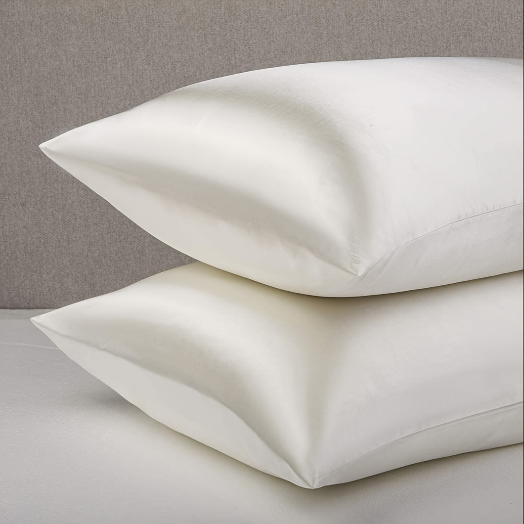 Pair of 2 Satin Pillow Protectors Hypoallergenic Soft Silk-Like Feel Machine Washable