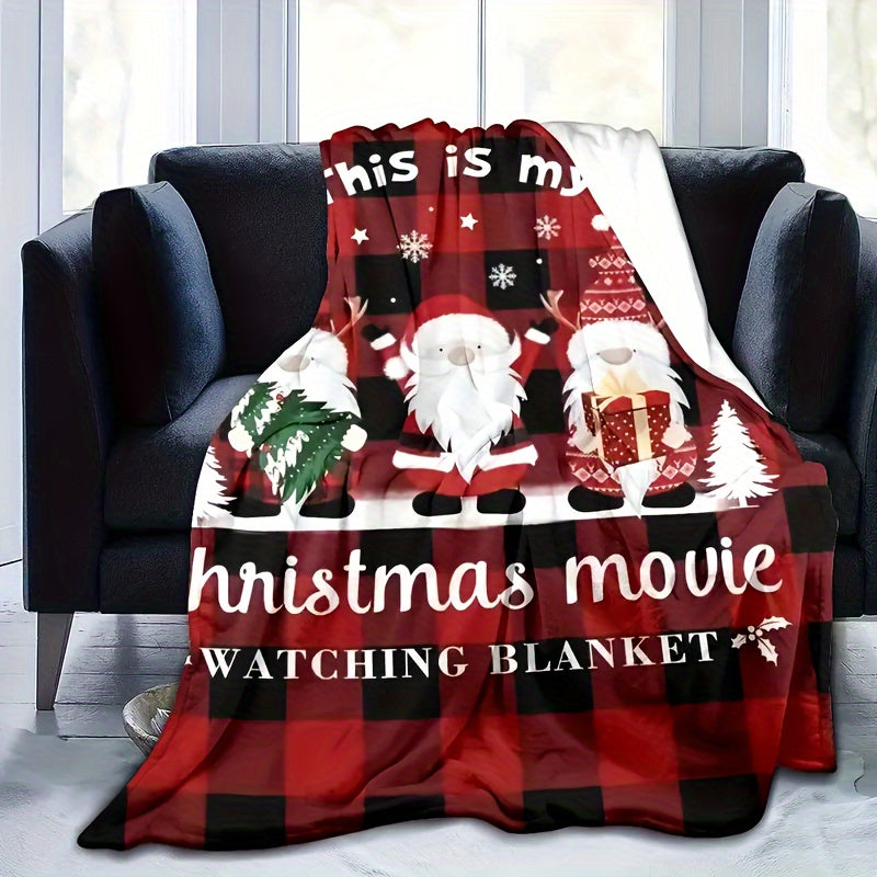 Плед из фланели на Рождество с принтом Санты и оленей, идеален для дивана, кровати, офиса, кемпинга и путешествий - можно стирать в машине, прочный, универсальный подарочный плед.