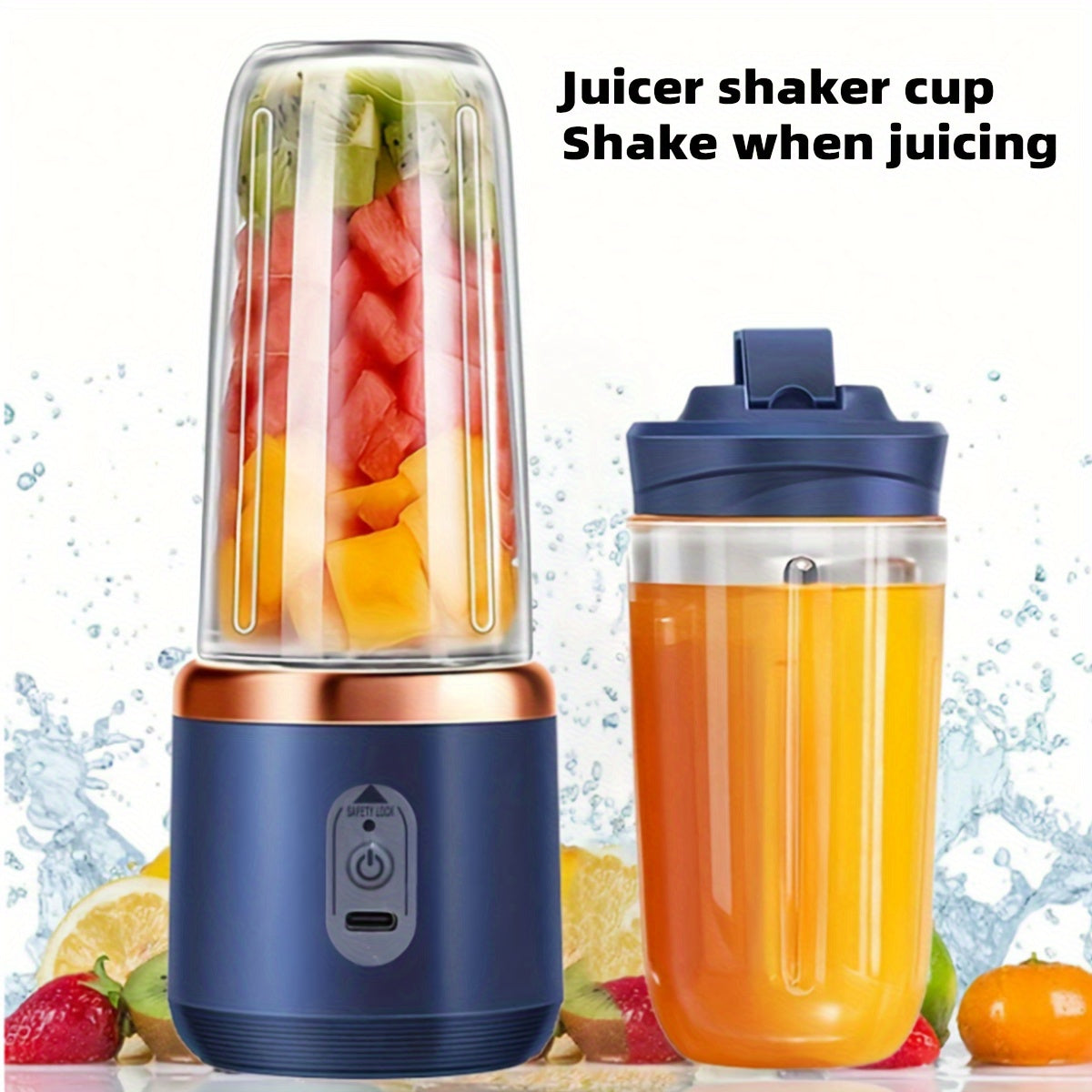 Portable Electric Juicer Blender Cup 400ml with 6-Blade Dual Cup USB-C Charging