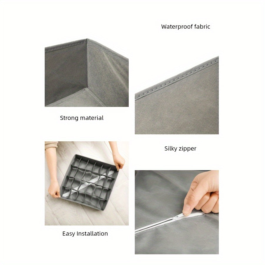 Set of 2 Foldable Fabric Storage Boxes for Socks Ties Underwear Black 24-Grid Organizer