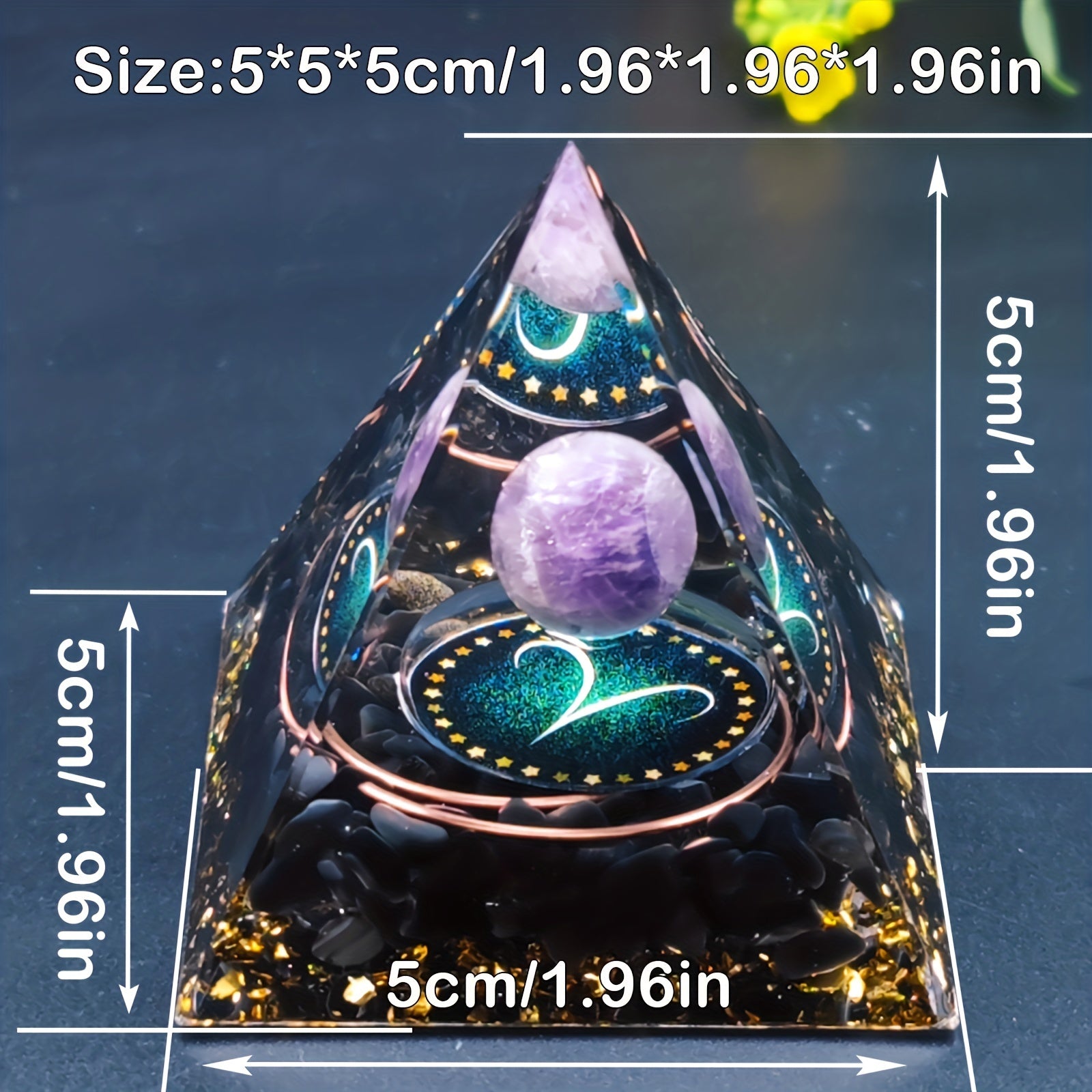 Pirámide Orgone con Doce Constelaciones Tauro Escorpio Leo Piscis Cáncer Virgo Libra Aries Géminis Acuario Cristales de Amatista Decoración para el hogar Regalo