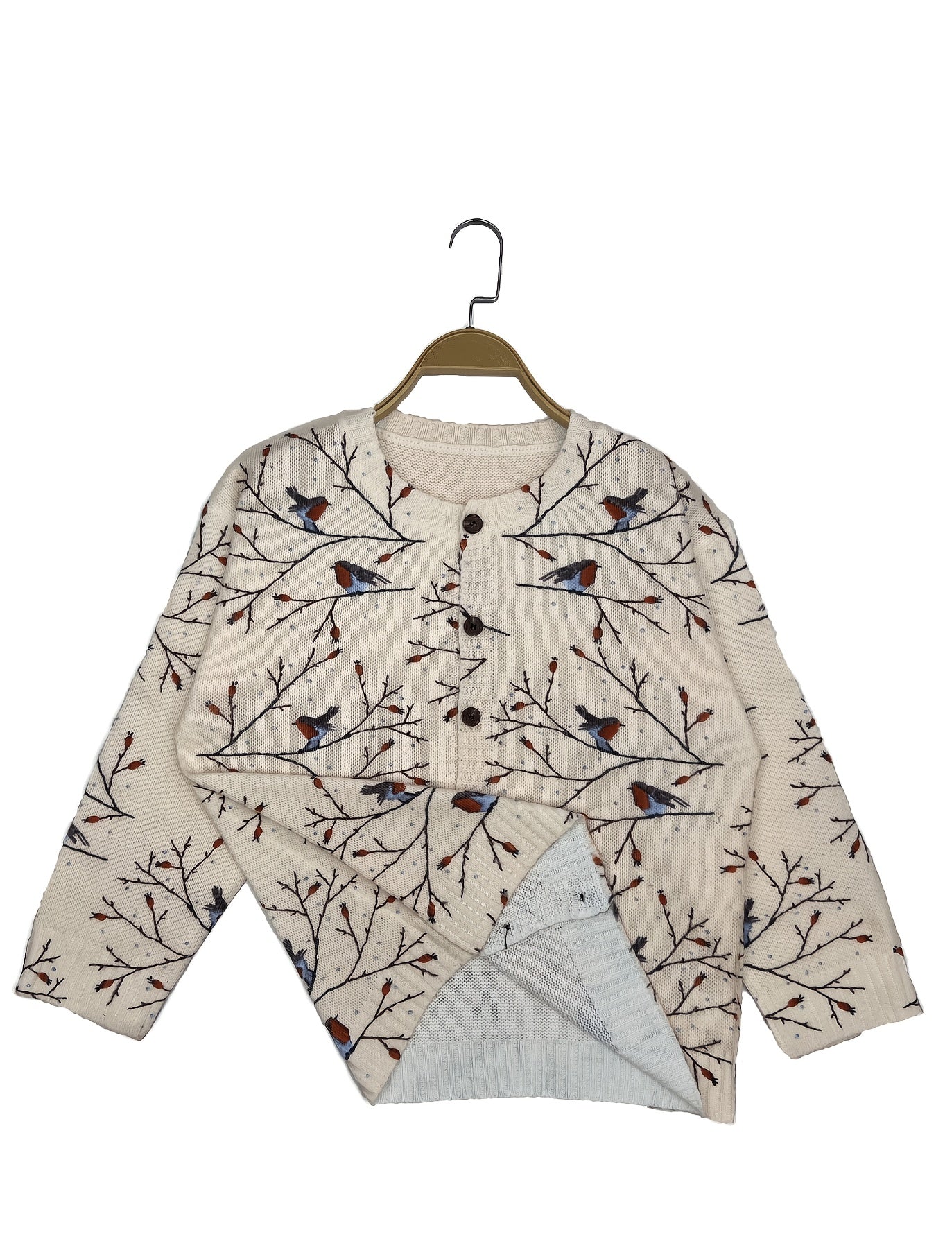 Женский кардиган больших размеров с принтом птиц, легкий, из полиэстера, с длинными рукавами