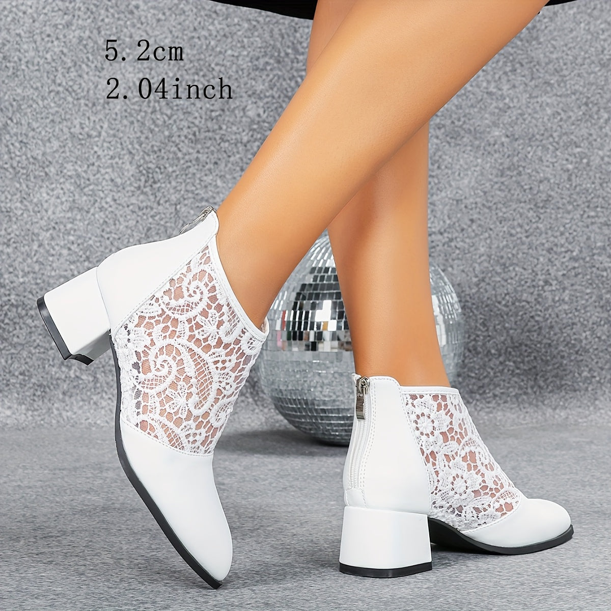 Women's Retro Lace-Up Chunky Heel Ankle Boots with Zipper Breathable Fabric