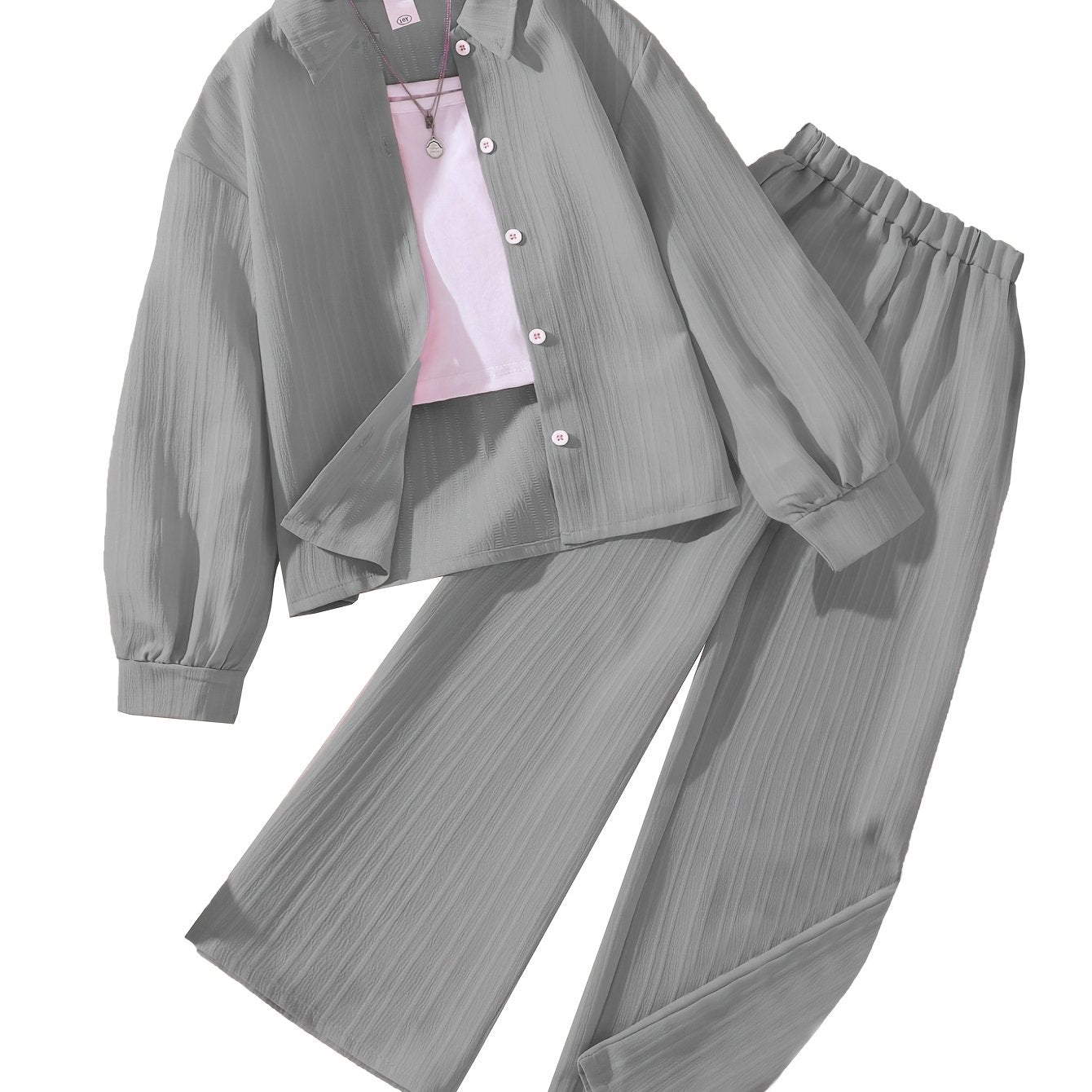 Girls' Clothing Set for 8-12 Years Long Sleeve Solid Color Korean Style Casual Outfit