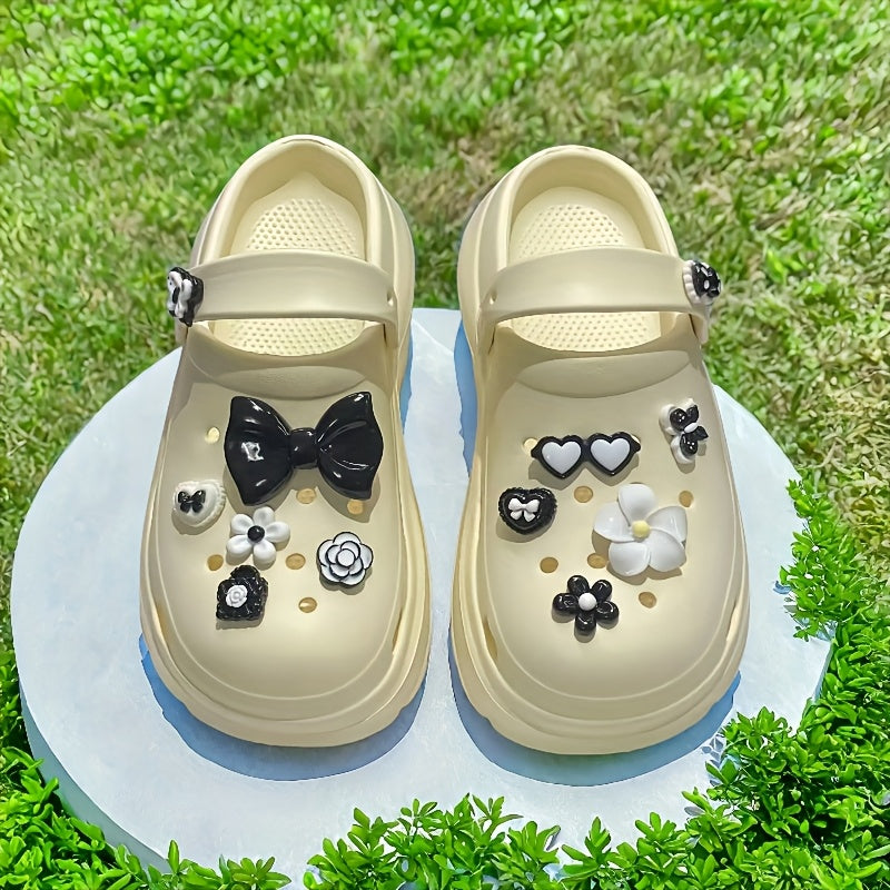 Женские пляжные туфли EVA с толстой подошвой, цветочные, черные и белые, комфортные для лета