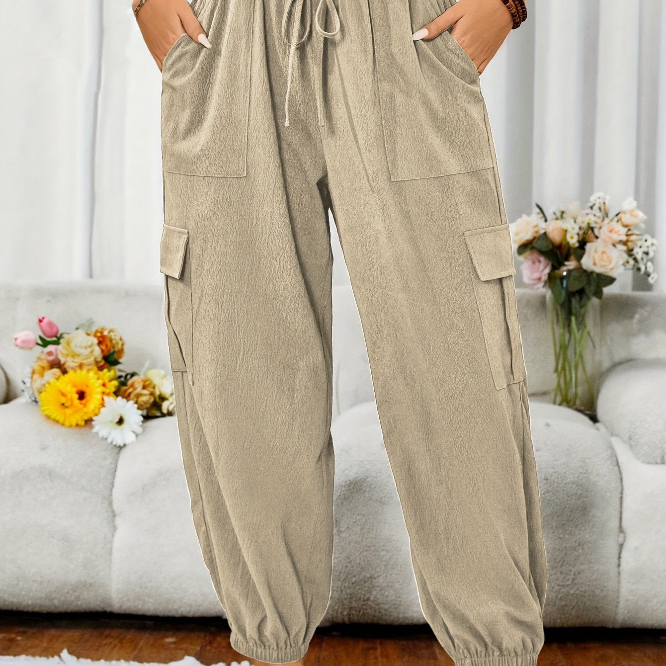 Plus Size Women's Jogger Pants Dark Grey Non-Stretchy Casual Lounge Trousers
