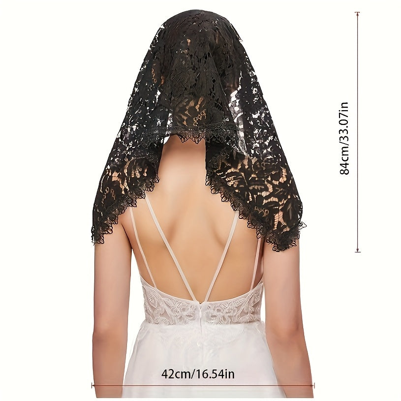 Mantón de encaje para novia con tocado y velo corto de rostro, velo de hombro