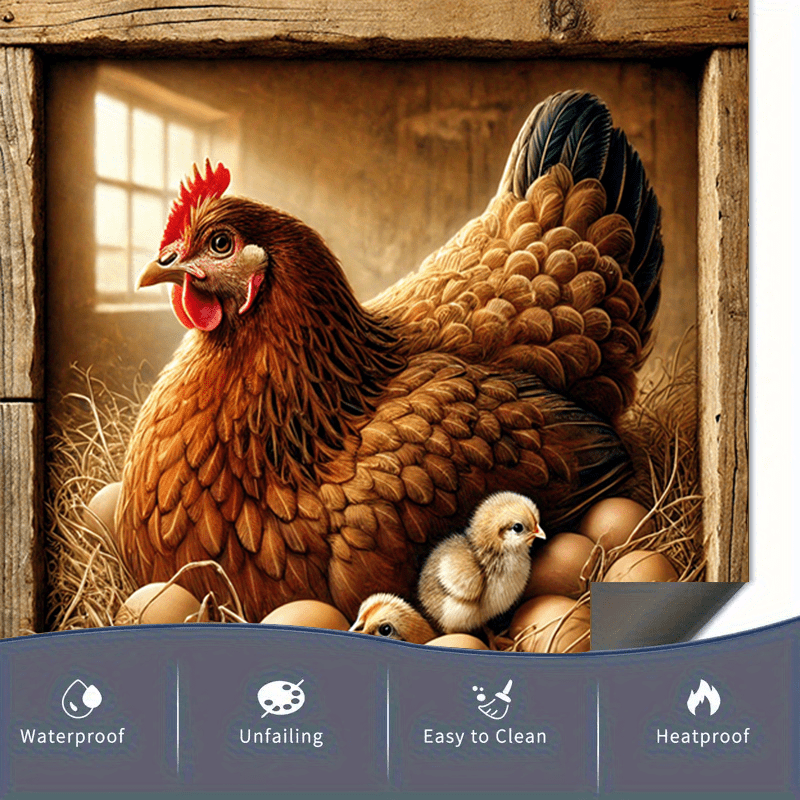 Mamlakat Hen and Chicks Dishwasher Magnet Cover Waterproof PVC Barnyard Egg Scene Kitchen Decor 58.5x65 cm