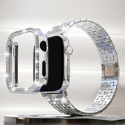 2-в-1 ремешок для часов с полым корпусом, совместимый с ремешками Apple Watch 38mm-46mm + корпус. Женские украшения, сверкающий заменяемый металлический ремешок с алмазными стразами и 2 шт. защитного покрытия из ПК. Нет