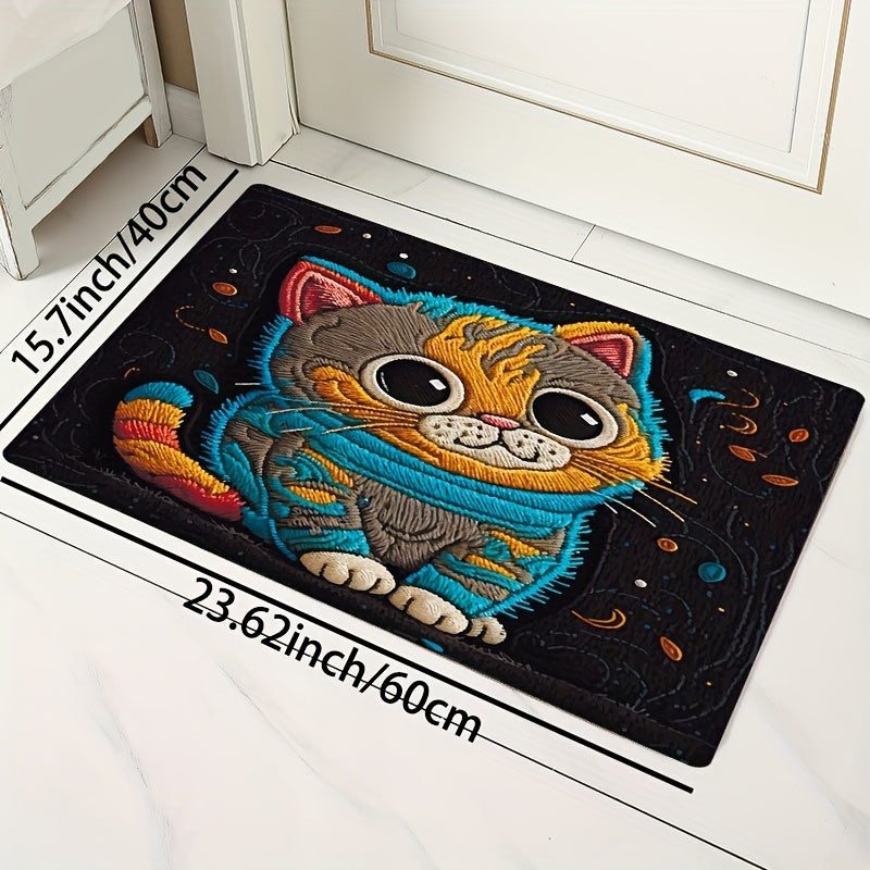 Cartoon Cat Plush Rug 8mm Indoor Mat for Bathroom Kitchen Living Room Bedroom