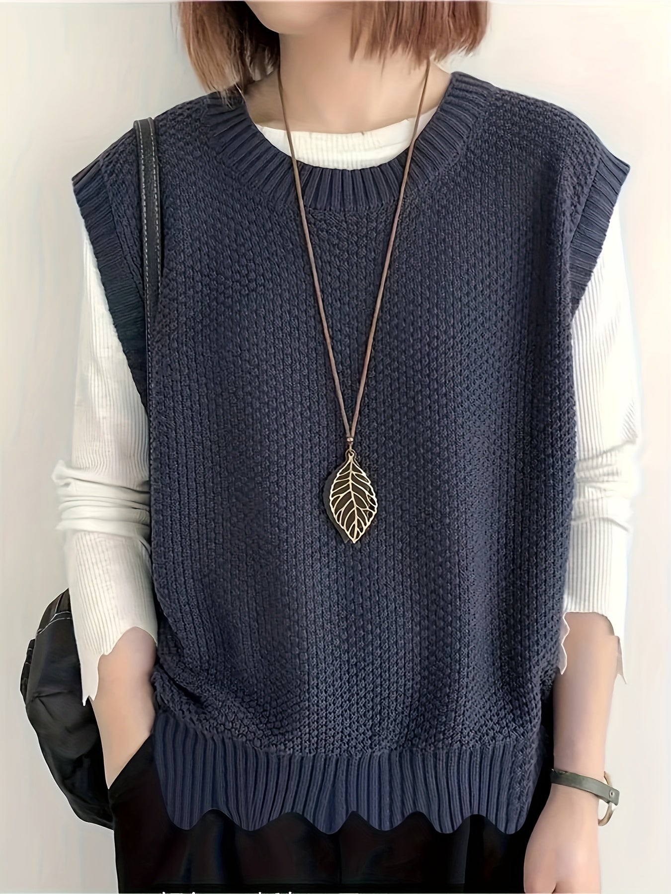 Women's Plus Size Asymmetrical Sleeveless Cardigan Dark Blue White Vest