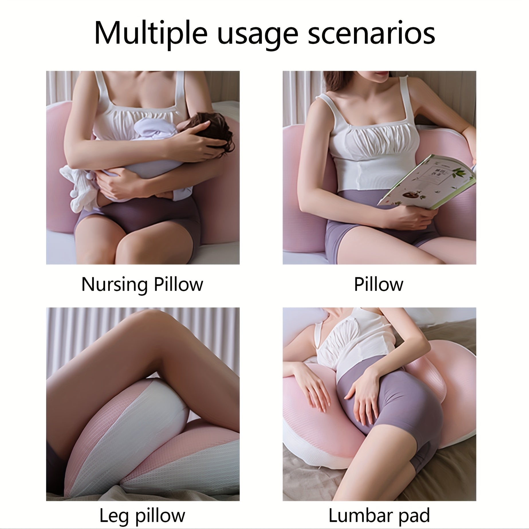 Pregnancy Support Pillow U-Shaped Lumbar Adjustable Breathable Removable Cover