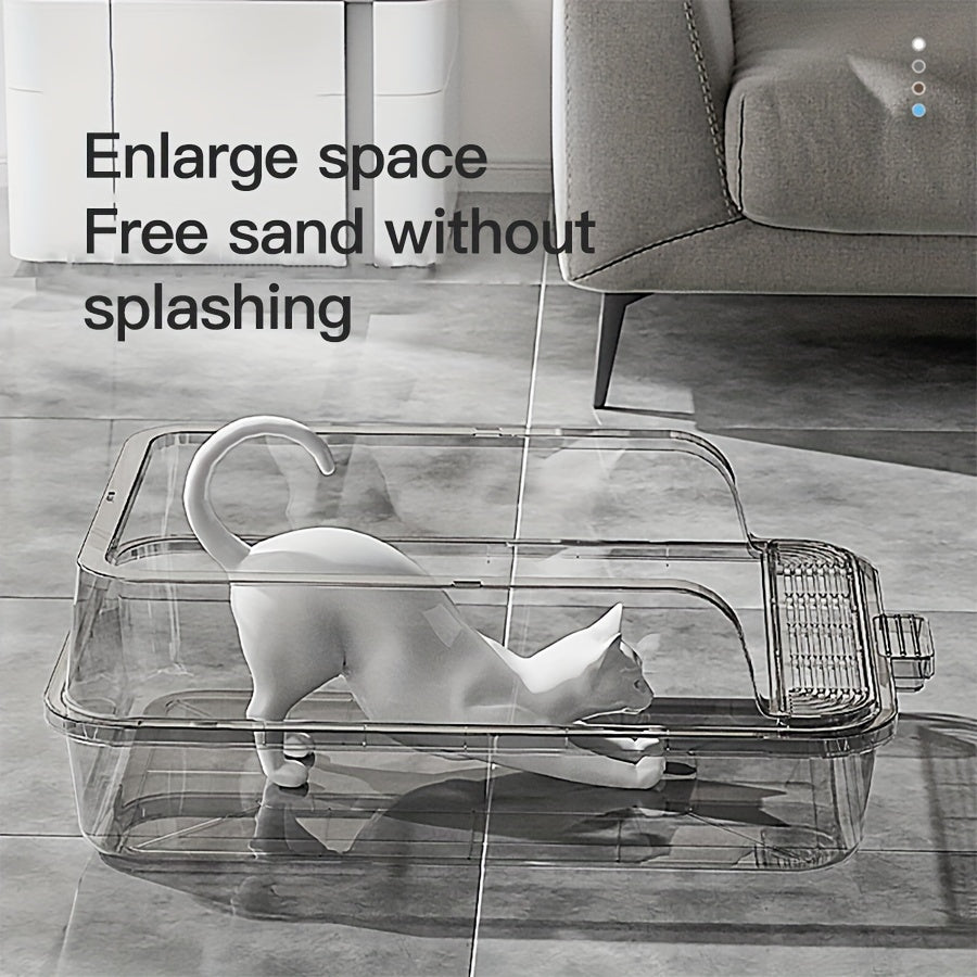 Rectangular Plastic Cat Litter Box with Removable Cover and Raised Edge