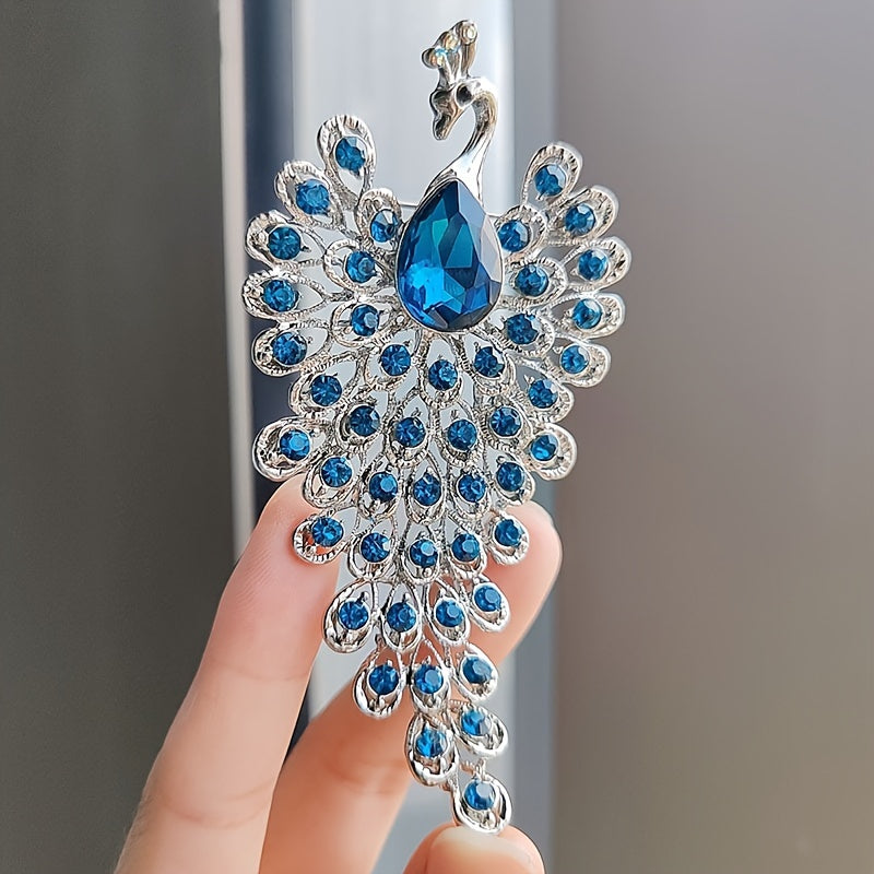 Retro Peacock Brooch with Rhinestones Anti-Slip Clothing Accessory for Women