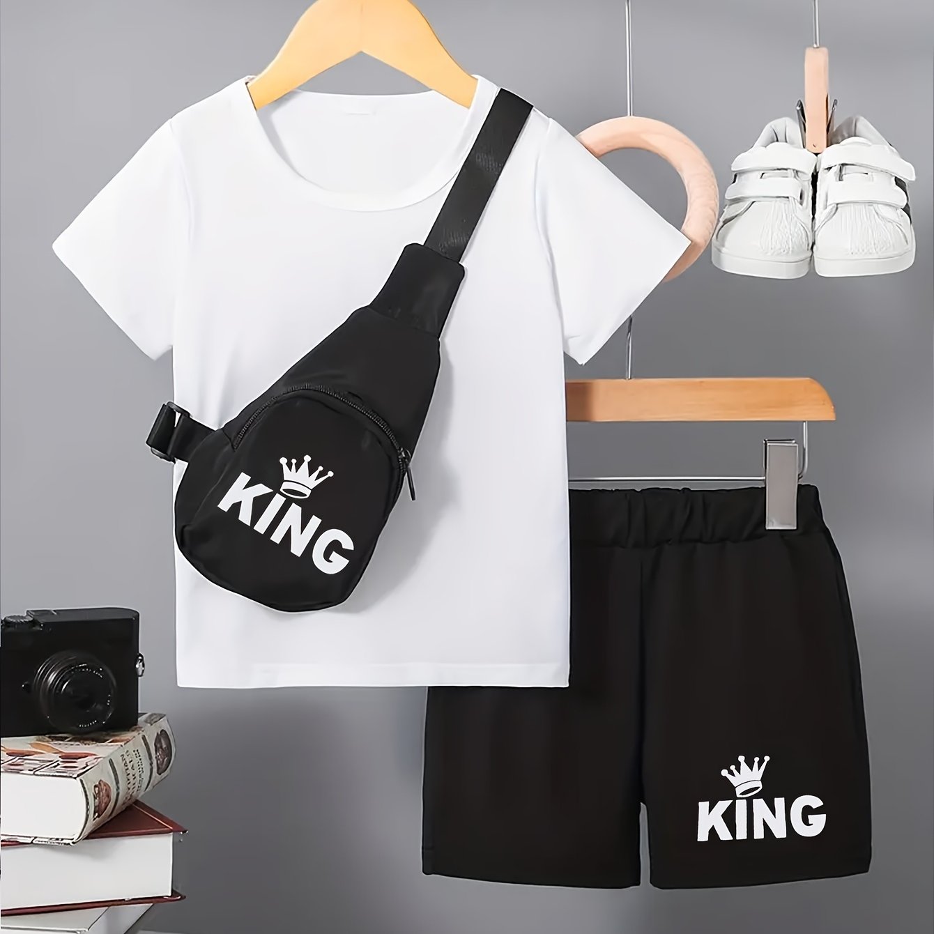 Boys Shorts Set Polyester Solid Color Casual Spring Summer Regular Fit