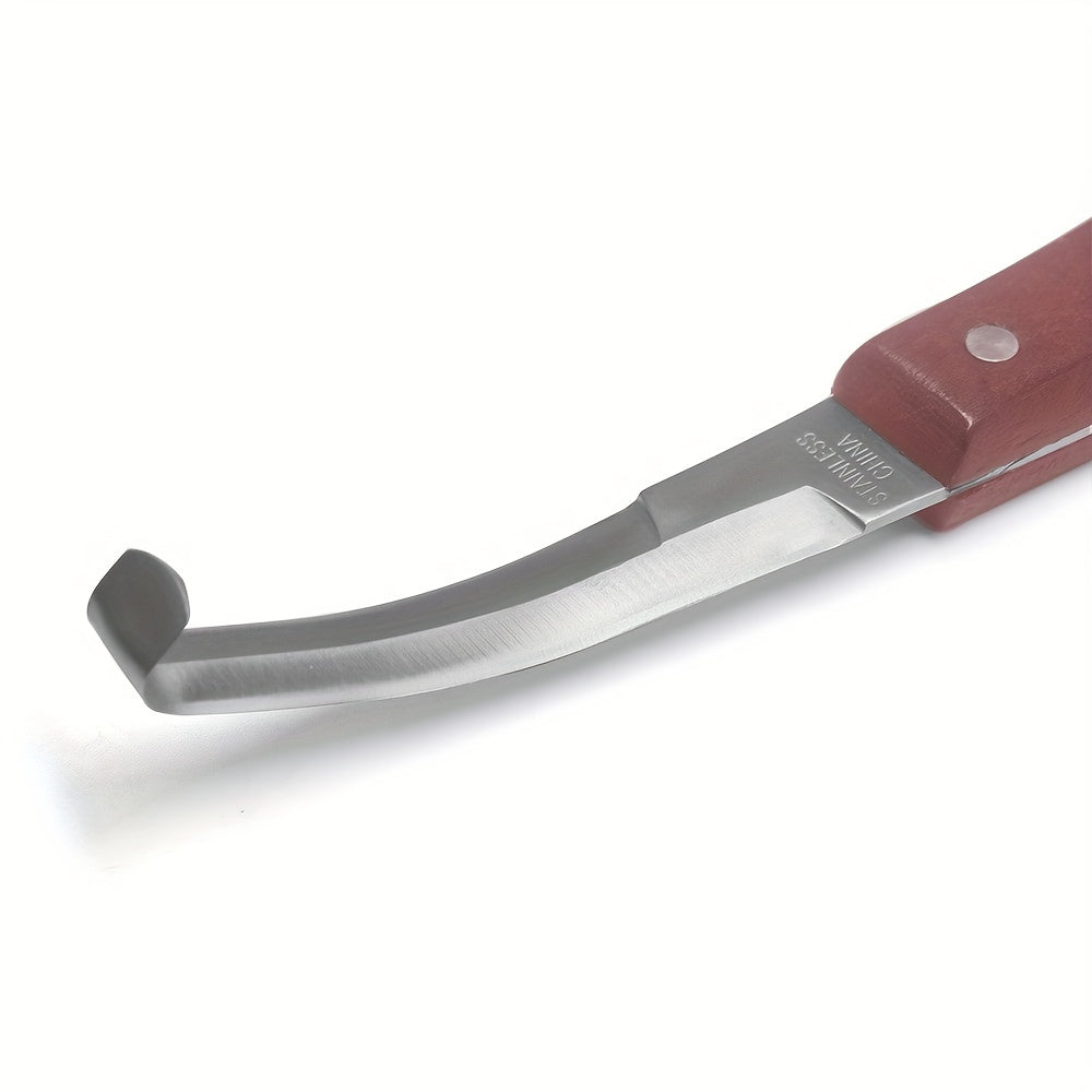 Right-Handed Double-Sided Heat-Treated Hoof Knife with Rubber Wooden Handle for Farrier Tools