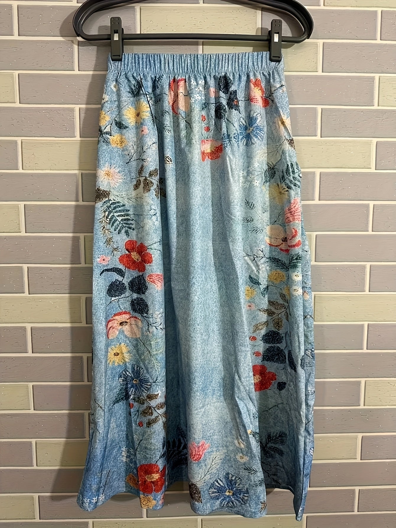 Plus Size Women's Floral Print Pencil Skirt Casual Straight Pockets All-Season