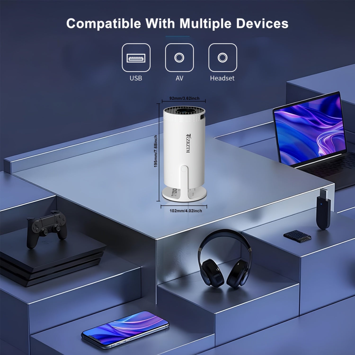 Mini WiFi6 Smart Projector with 1080p, Keystone Focus, Tabletop Mount