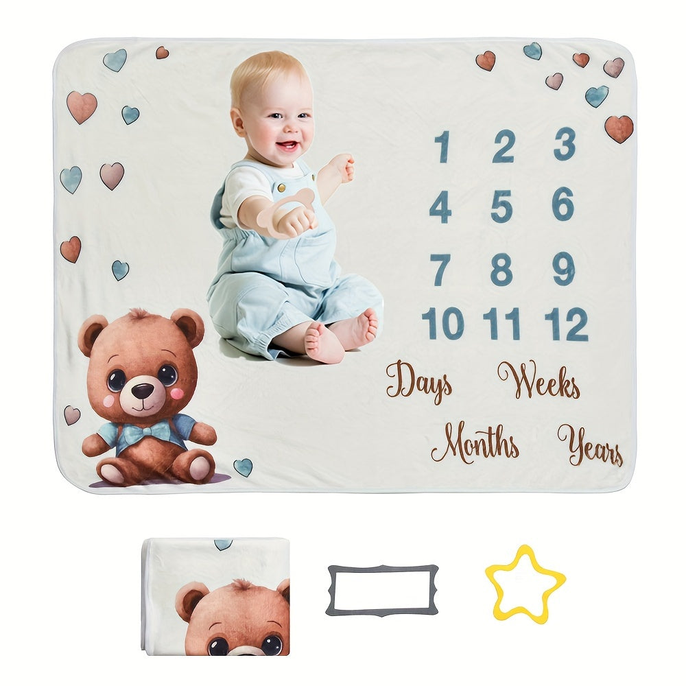 Animal Print Flannel Milestone Blanket for Newborns and Babies 74x39cm