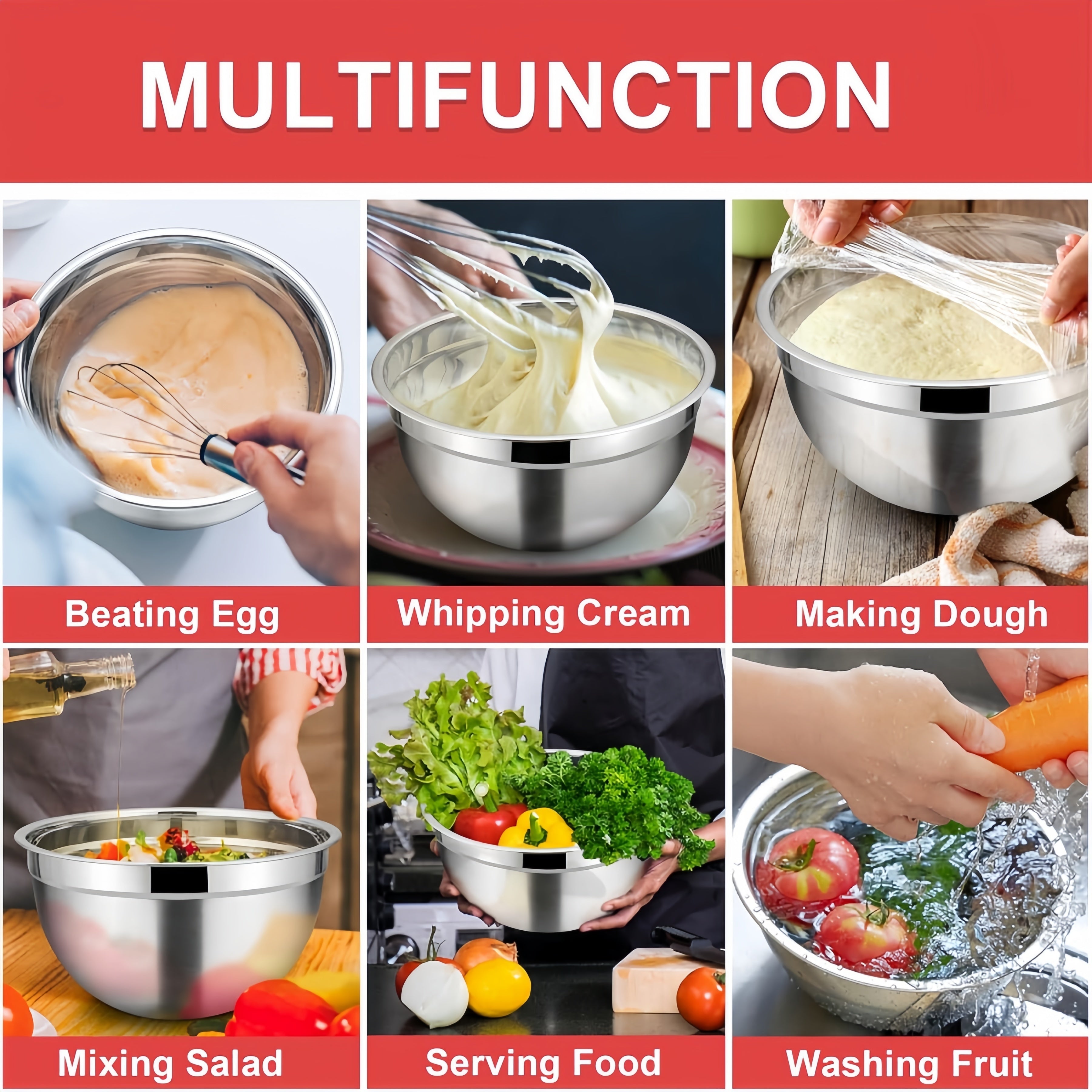 Set of 14 Stainless Steel Mixing Bowls with Lids, Rust-Resistant, Dishwasher Safe