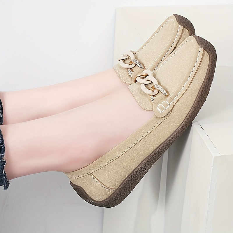 Women's Slip-On Loafers Faux Cover Upper Black Flat Shoes