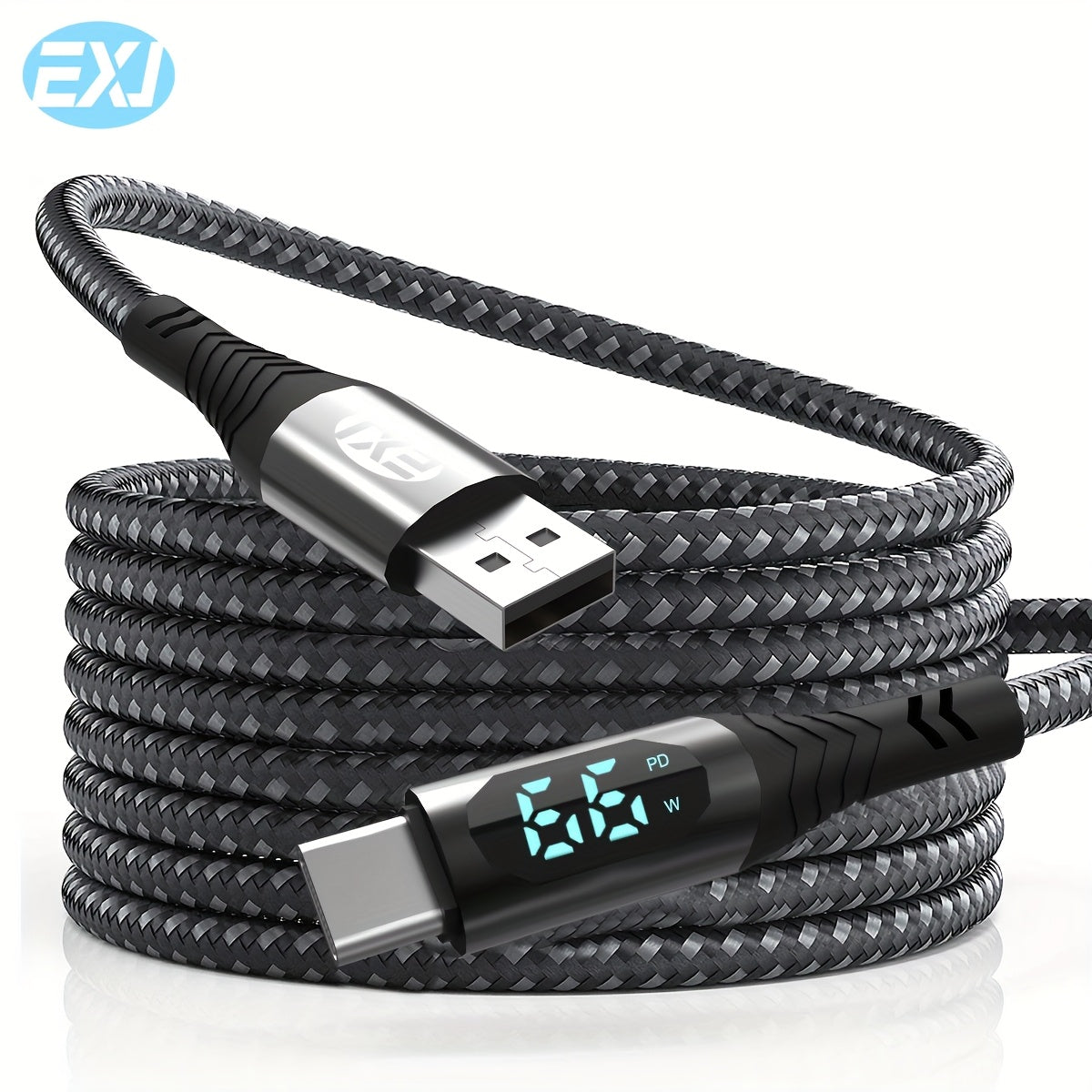 240W Type-C to C Fast Charging Cable with Digital Display Nylon Braid Compatible with iPhone Samsung Xiaomi Google Tablets and Phones