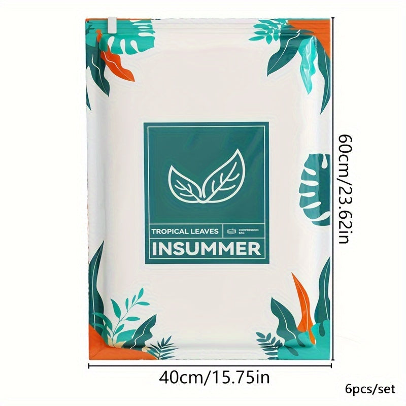 Bolsa de almacenamiento con compresión al vacío con patrón de hojas para ropa de cama, ropa, chaquetas de plumas, rectangular, manual, extracción de aire