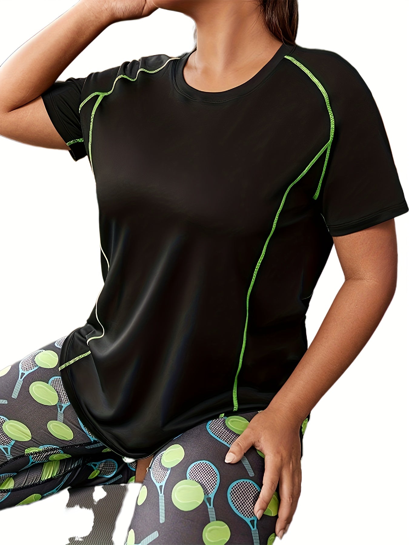 Plus Size Women's High Elasticity Breathable Workout T-Shirt for Yoga and Gym