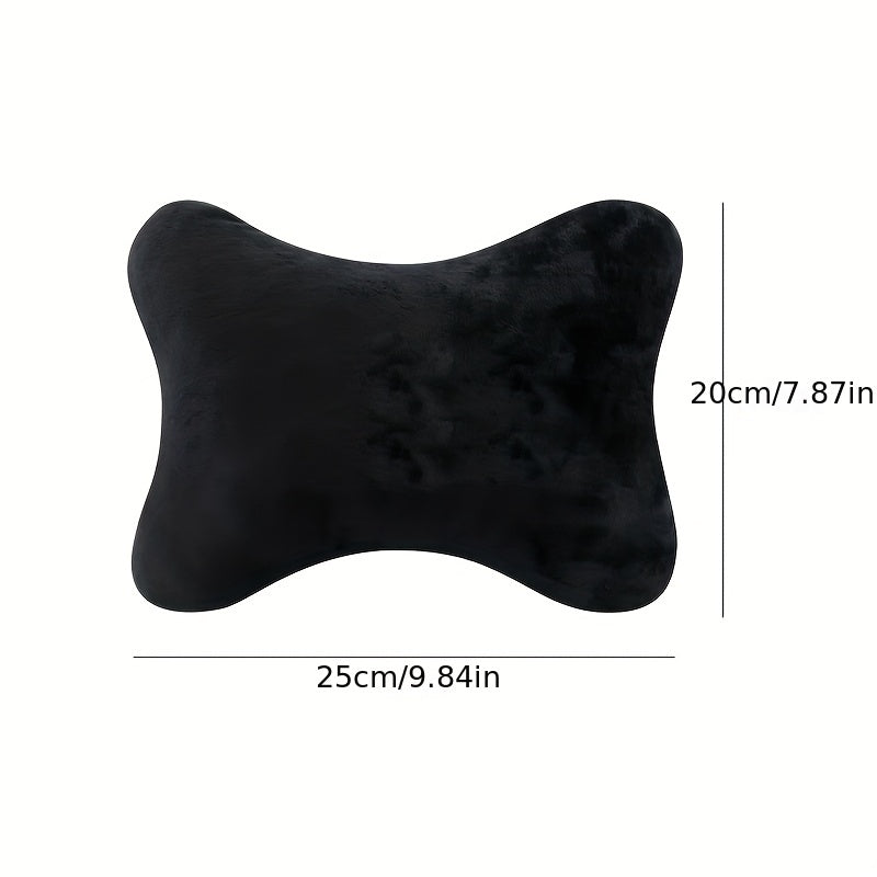 Black Plush Car Headrest and Lumbar Support Pillow for Travel and Vehicles