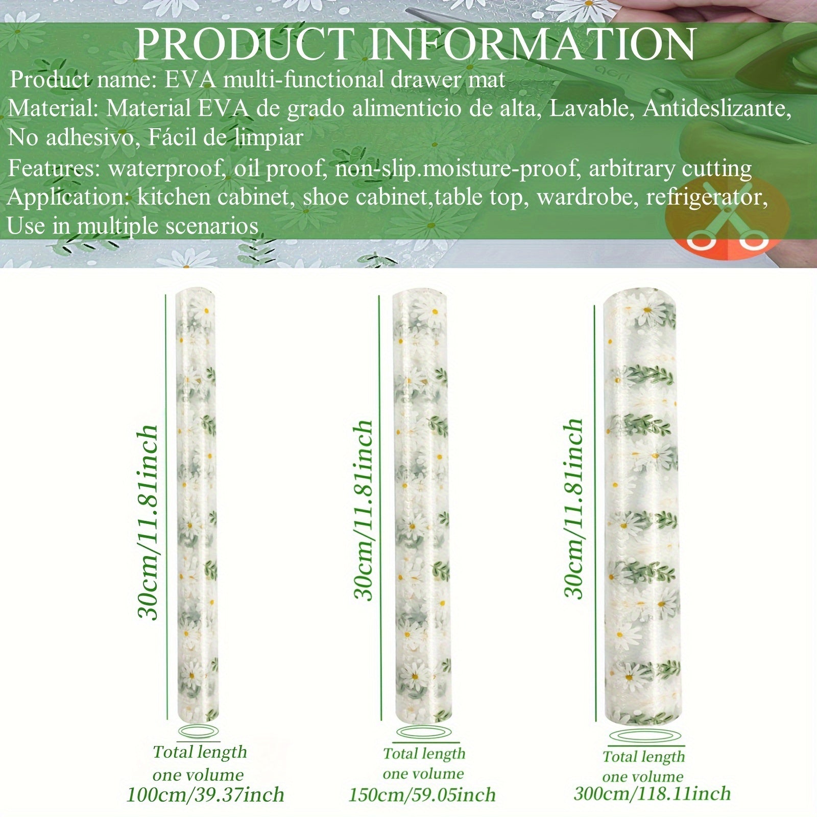 Daisy Pattern EVA Shelf Liner Waterproof Non-Slip Transparent for Kitchen Cabinets Drawers