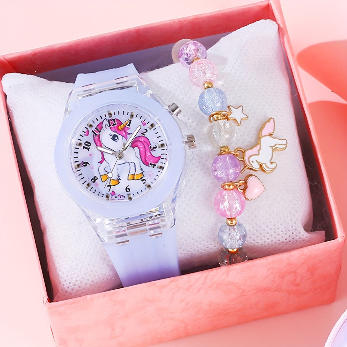 Uniseks Unicorn Kvarts soat va bilaguzuk to'plami Silikon taqa bilan ajoyib zargarlik buyumlari