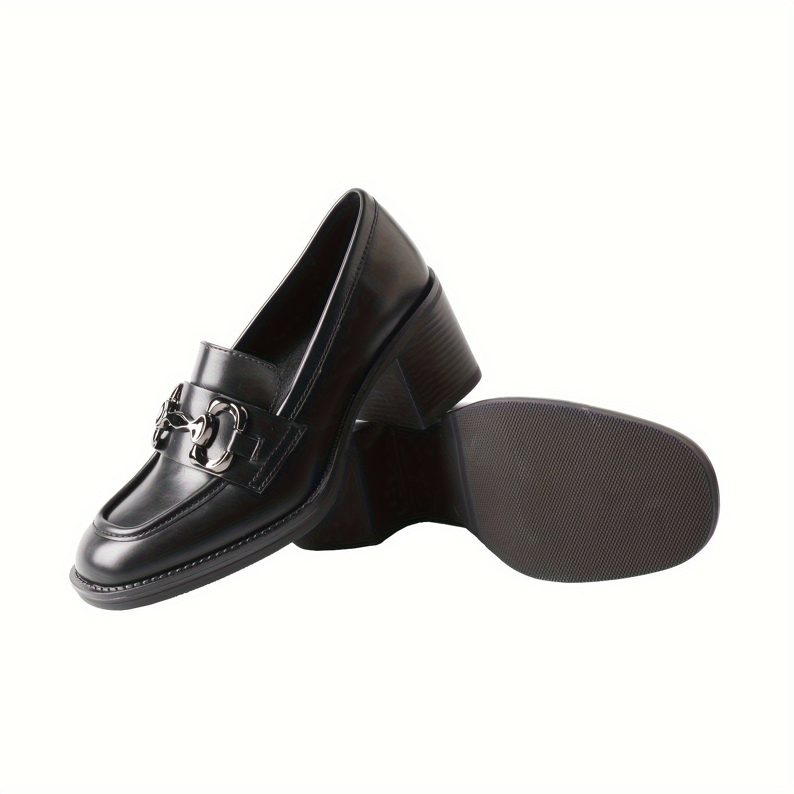 Women's Leather Loafers Solid Color Breathable All-Season Thick Heels