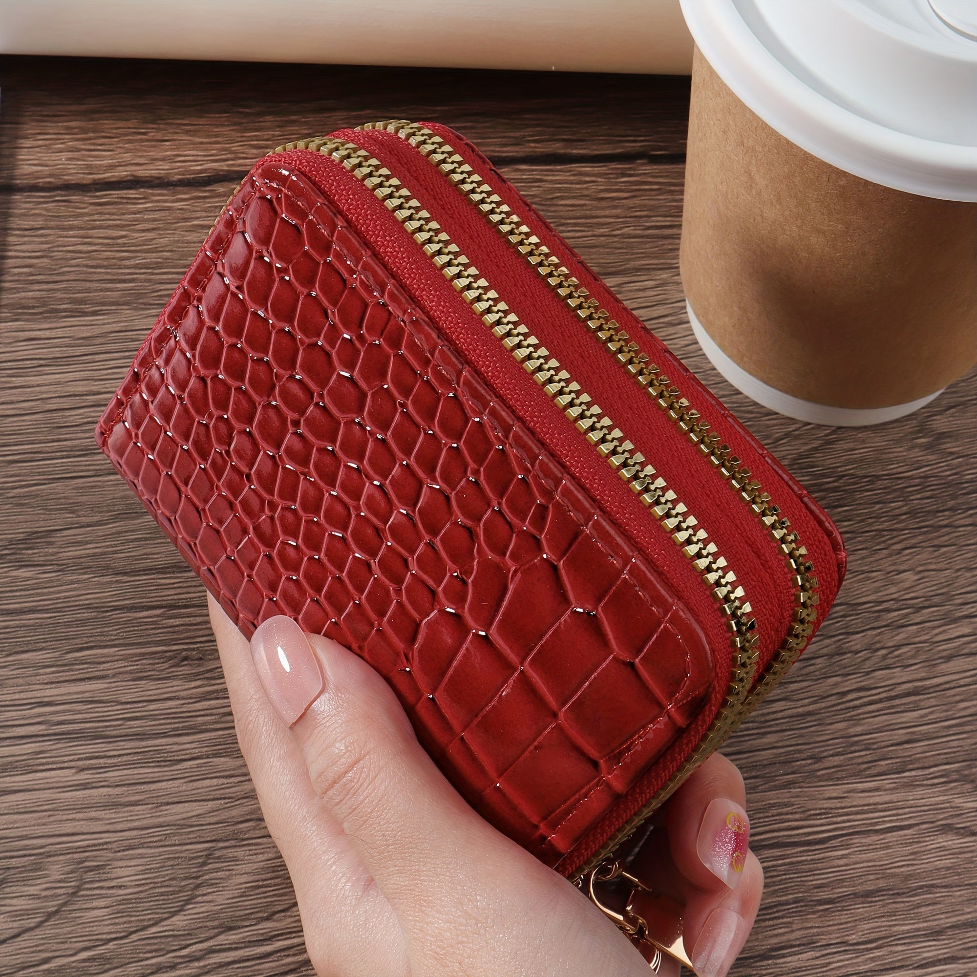 Large Capacity Faux Leather Zipper Wallet for Men and Women