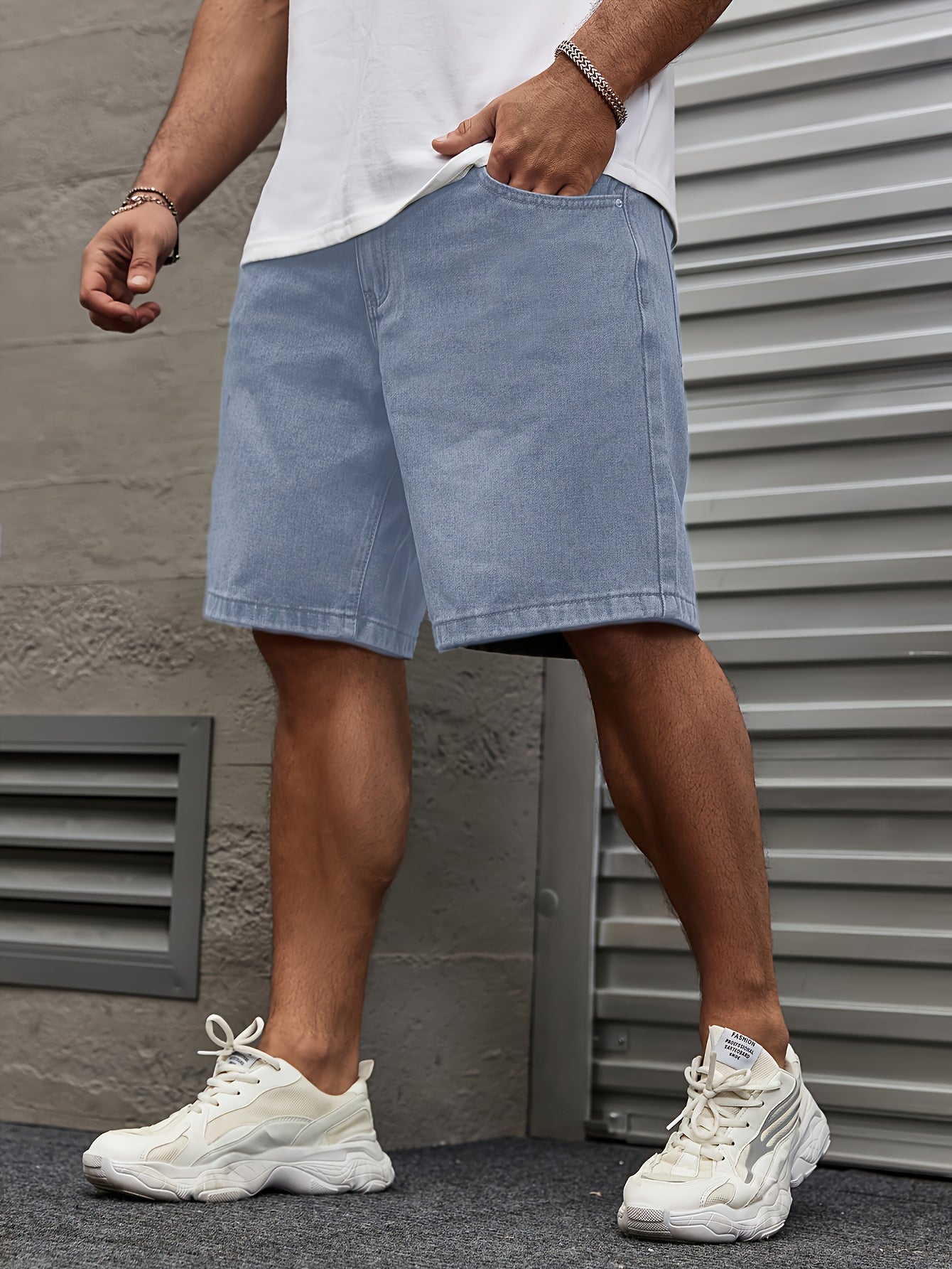 Men's Plus-Size Denim Shorts Casual Solid Cotton Polyester Woven Non-Stretch