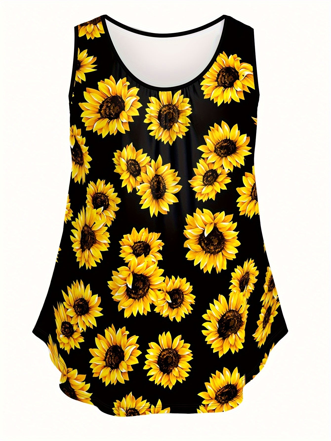 Plus Size Sunflower Print Tank Top Sleeveless Summer Women's Clothing