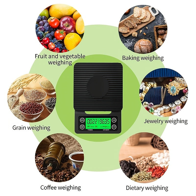Coffee Scale With Timer LCD Backlight Food Scale Tare Function 6.6lb