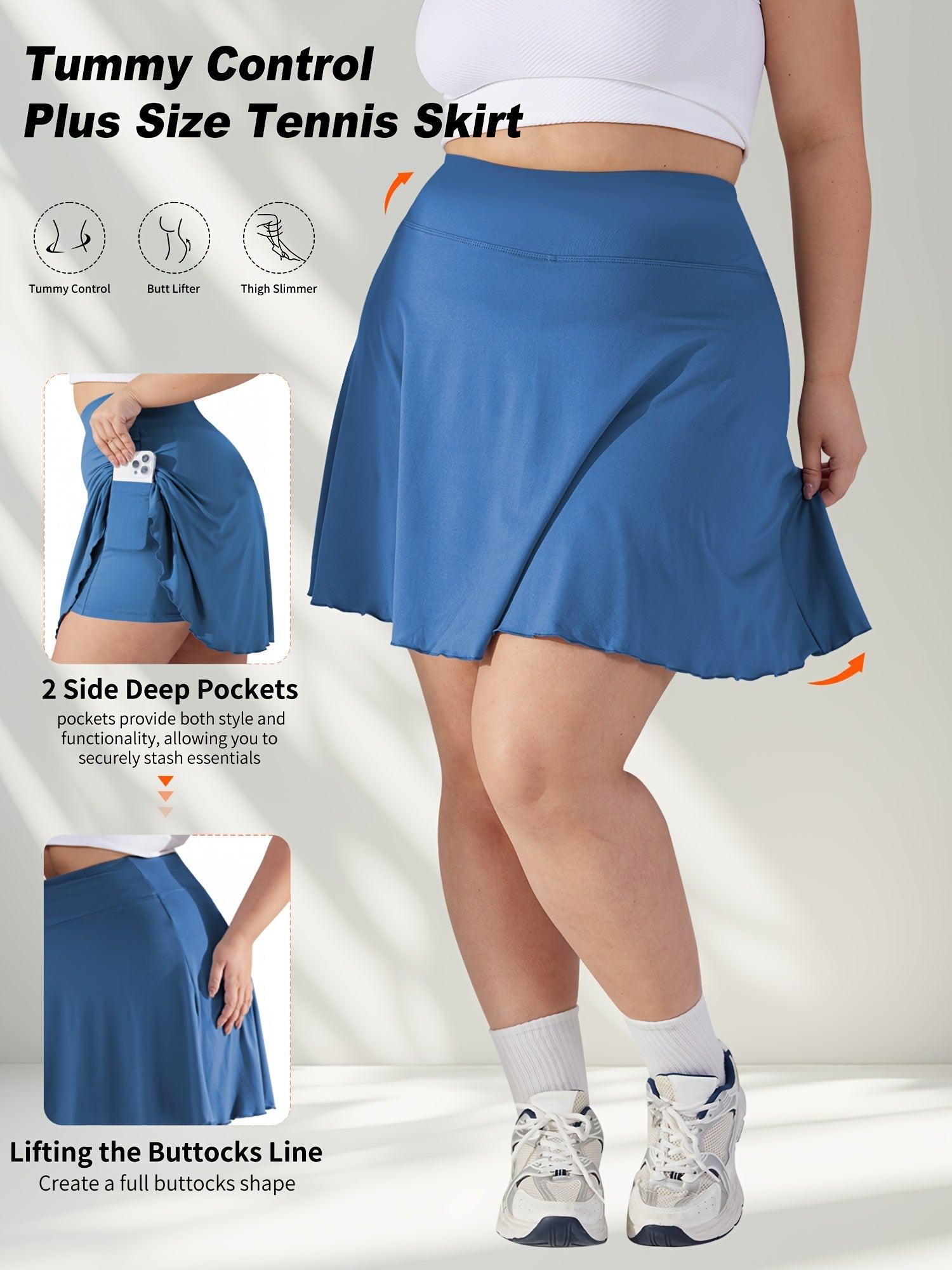 Plus Size Women's Tennis Skirt Pants with Side Pockets Set