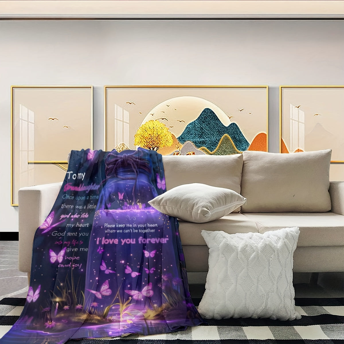 Asian-Inspired Fleece Blanket with Butterfly Print for All Seasons