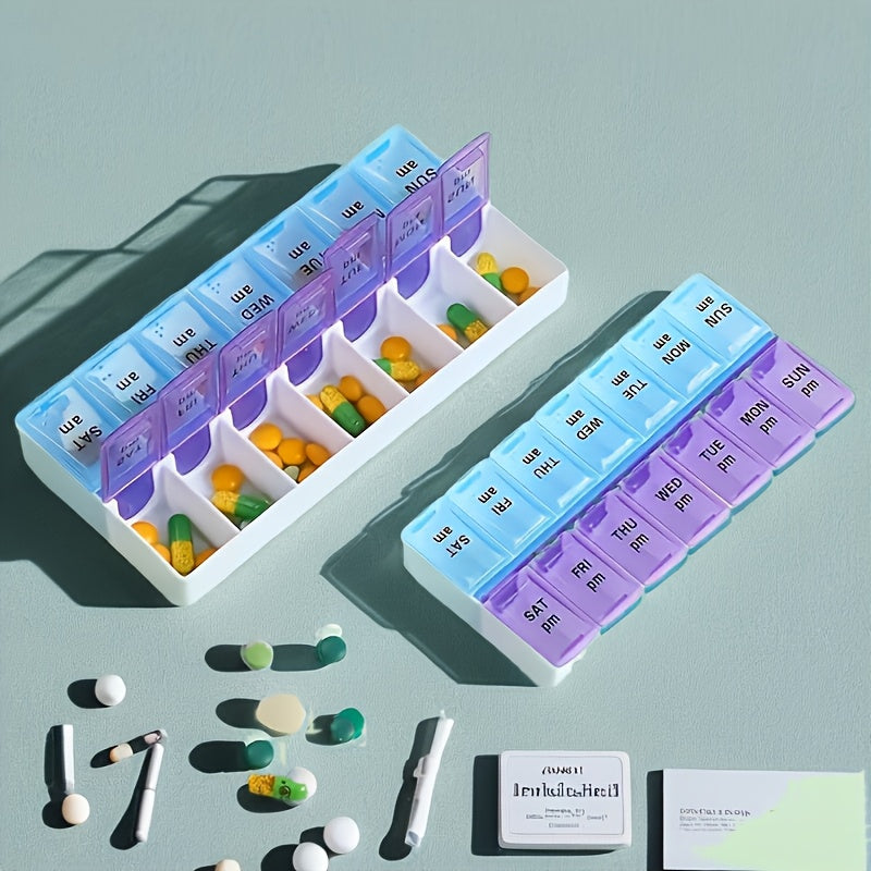 Women's Plastic 7-Day Pill Organizer with 14 Compartments Travel Medicine Box