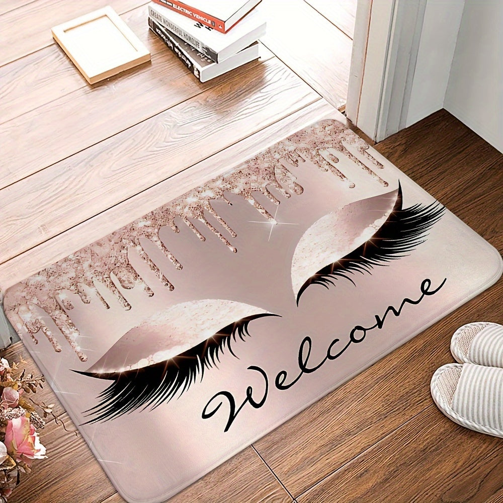 Pink Eyelashes and Letters Pattern Kitchen Rug Anti-Slip Absorbent Mat