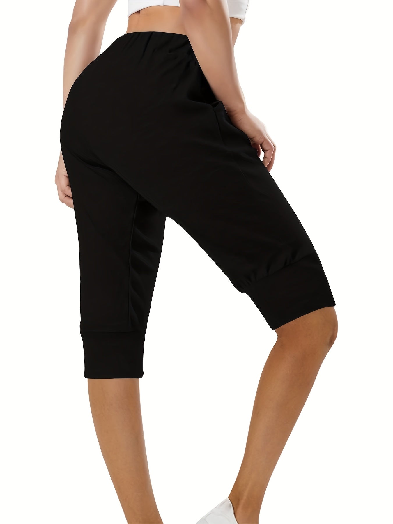 Plus Size Women Stretchy High-Waisted Athletic Shorts Breathable Elastic Drawstring