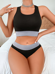 Women's Seamless Color Block Lingerie Set with Tank Bra and Panties