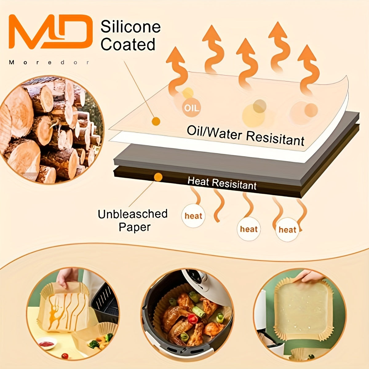 50/150pcs Papel de horno desechable para freidora de aire, cuadrado, antiadherente, resistente al aceite, impermeable, para hornear, asar, microondas