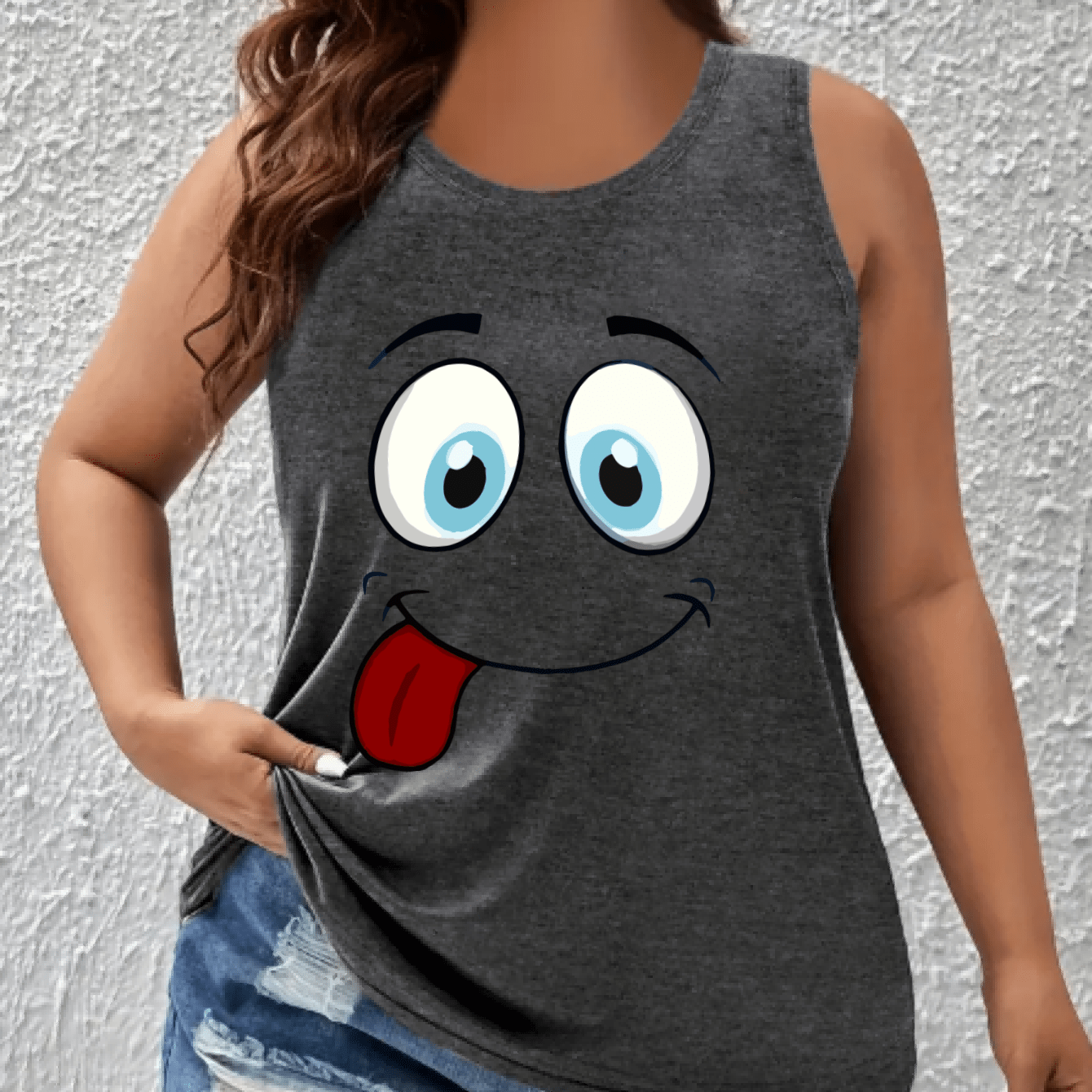 Women's Cartoon Print Off-Shoulder Vest Top Breathable Sleeveless Shirt