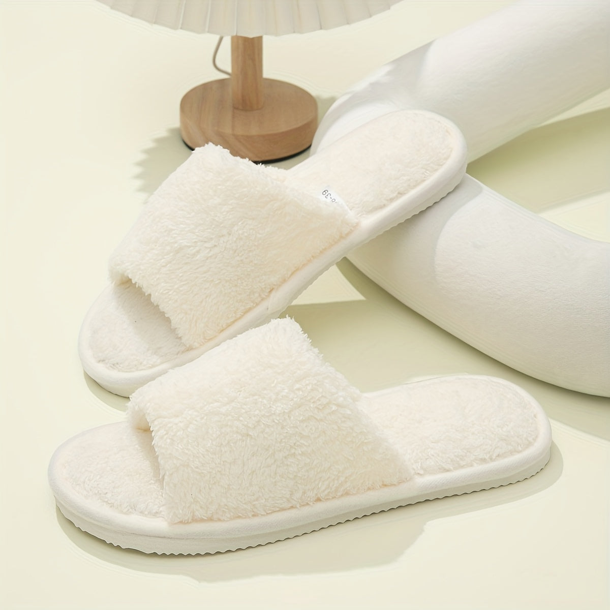 Zapatillas de interior de color sólido para mujer, de dedo abierto, de felpa, casual, con suela de EVA