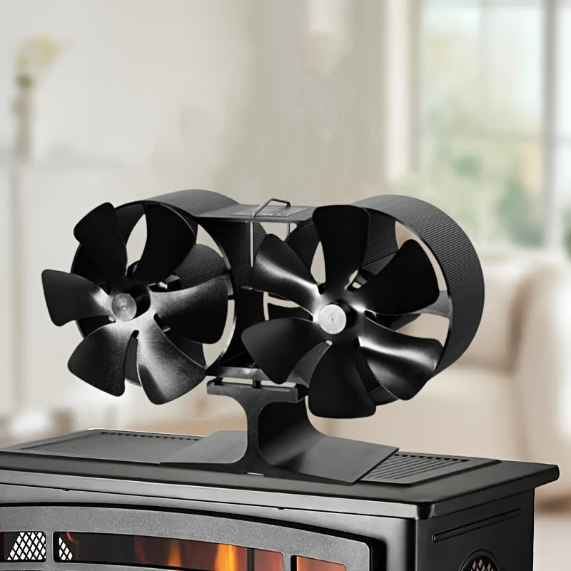 Polished Aluminum Wood Stove Fan 12 Blades High-Speed Air Circulation No Electricity