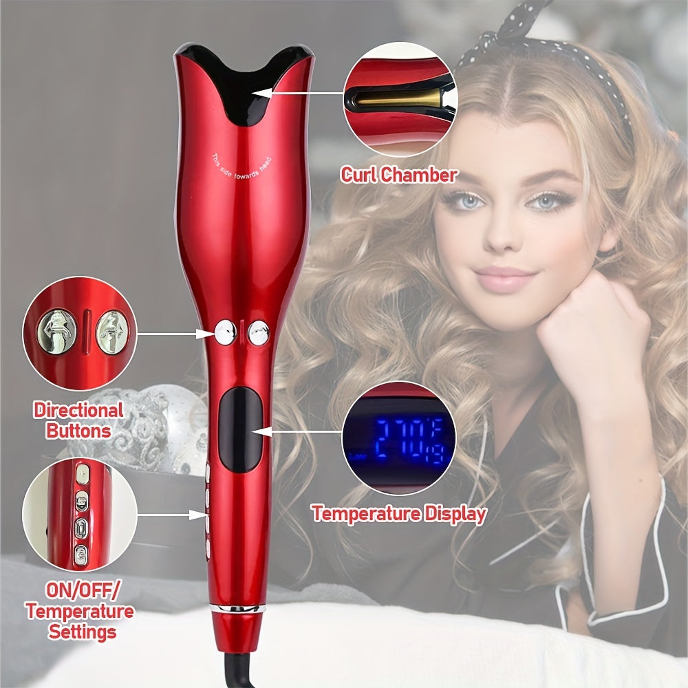 Rizador de cabello automático con varilla de cerámica que crea rizos impresionantes, temperatura ajustable, funciones de seguridad