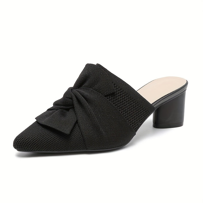 Women’s Pointed Toe Pumps Solid Color Fabric Slip-On Mid Heel Durable Sole