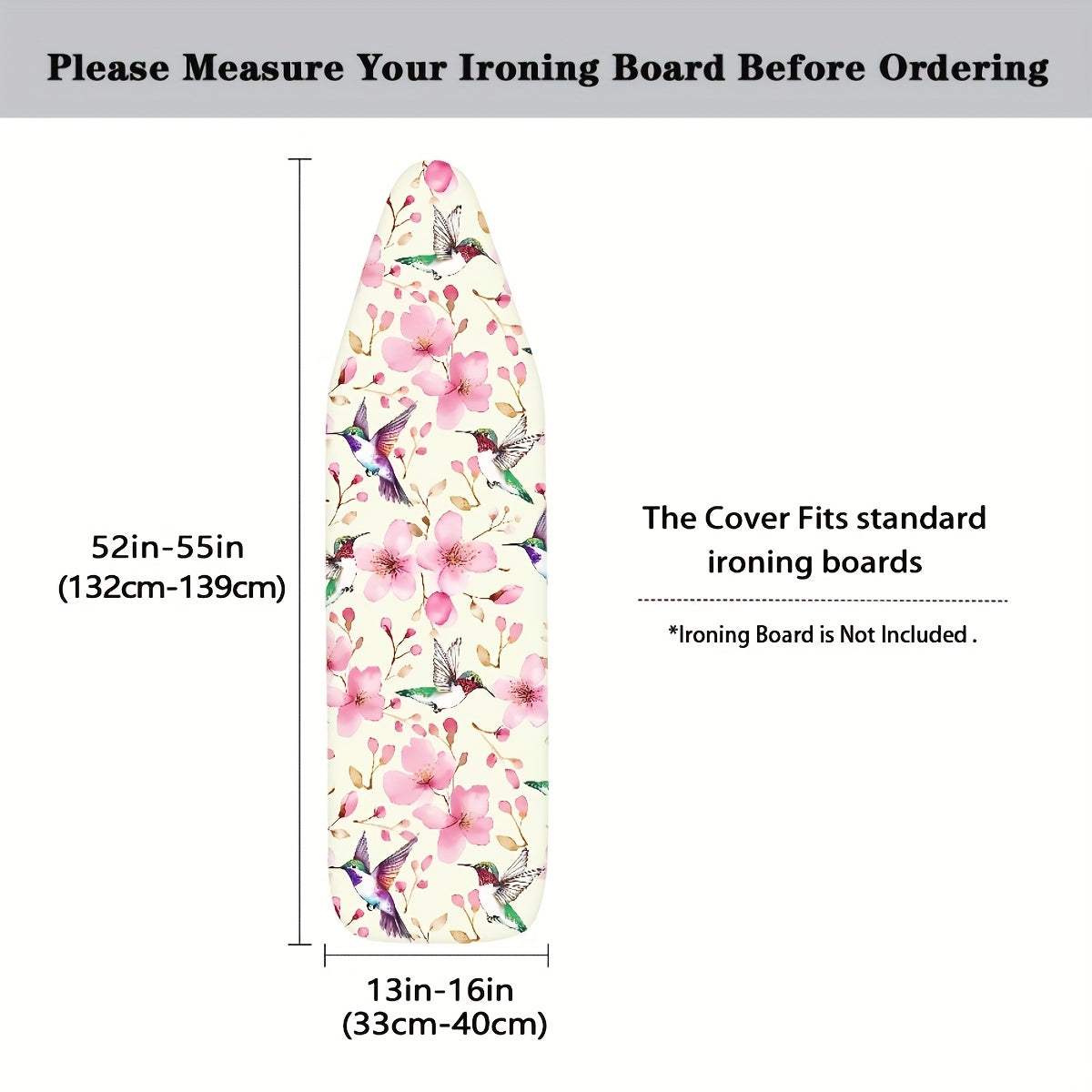 Ironing Board Cover Floral Hummingbird Pattern 38x137cm Thick Padding Elastic Edge